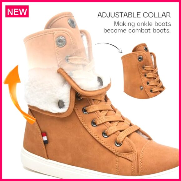 Women's Water-Resistant Ankle Boots with Faux Fur Lining, Adjustable Lace-Up - Picture 5 of 8